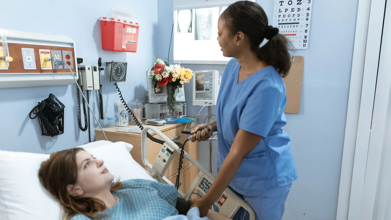 A healthcare professional administers an injection to an elderly patient in a hospital setting.